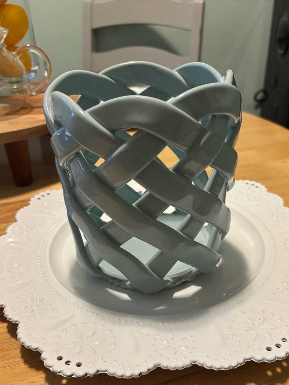 Ceramic Lattice Vase in Light Blue by